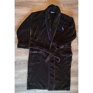 Polo Ralph Lauren Plush Fleece Bath Robe Black Blue Pony One Size Belted